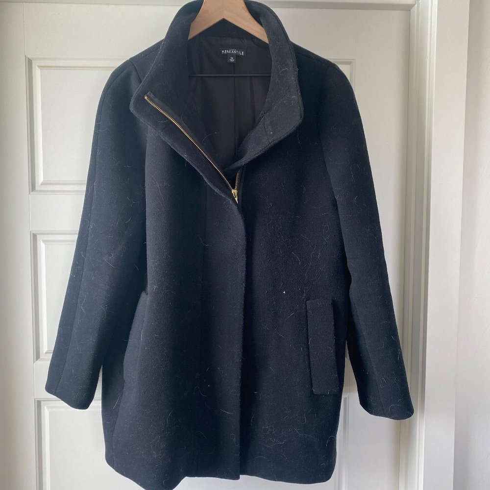 J Crew Factory Black Cocoon Wool Coat